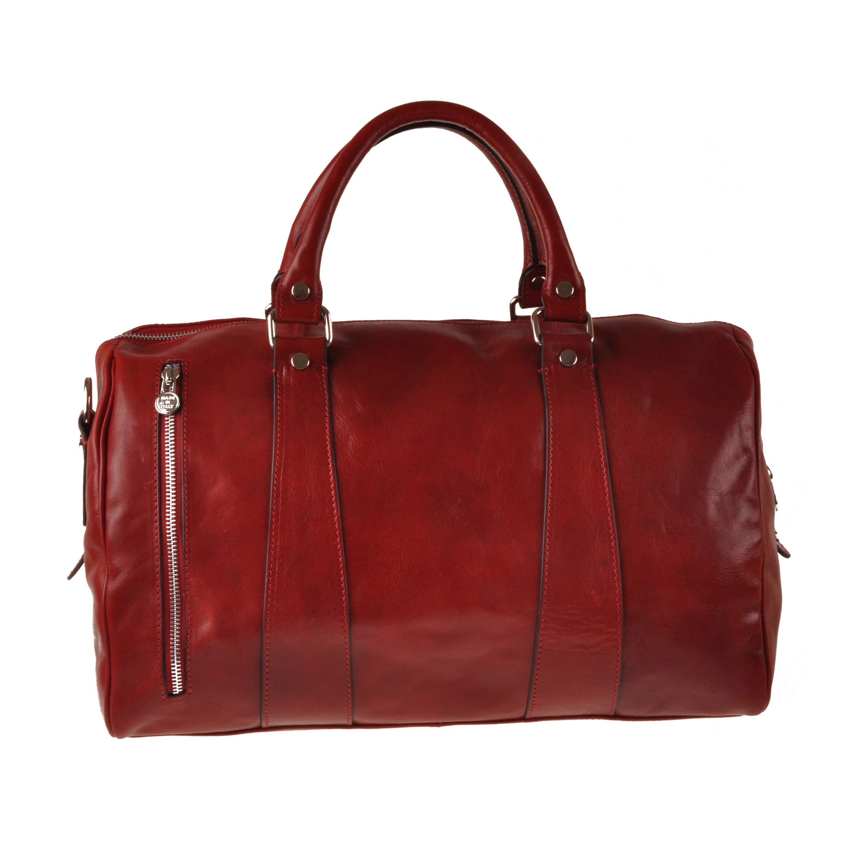 Red leather overnight bag clearance